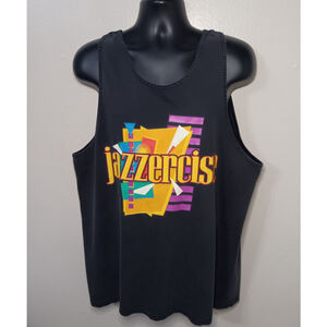Vintage 90s JAZZERCISE XL T-shirt Tank Top Black Tee Dance Gym Fitness Exercise